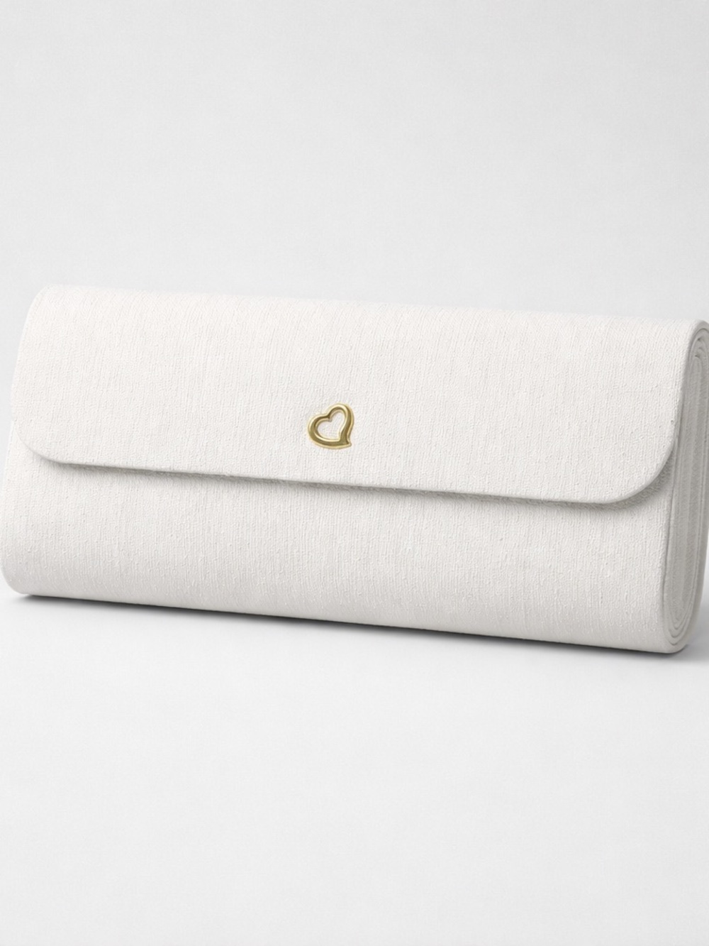 Elegant White Heart-Accent Clutch